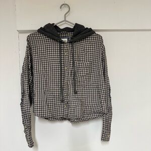 American Eagle Distressed Plaid Button Up Top